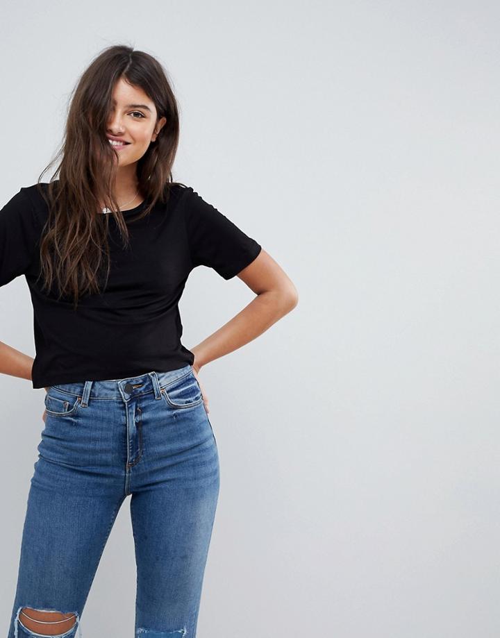 Asos Short Sleeved Boxy Crop Top - Black