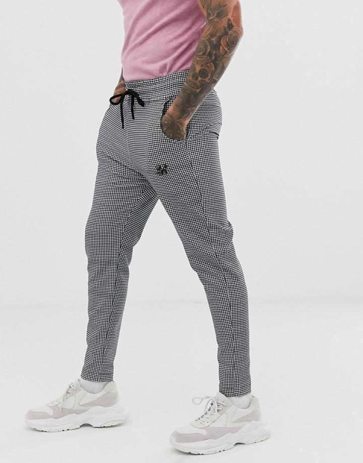 Siksilk Slim Cropped Pants In Houndstooth-black