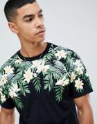 Pull & Bear T-shirt In Black With Floral Print - Black