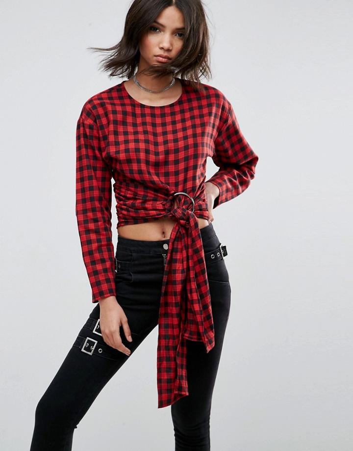 Asos Check Top With Hardware And Tie Detail - Multi