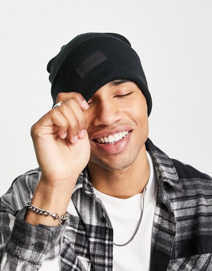 Abercrombie & Fitch Turn Up Script Logo Label Beanie In Black