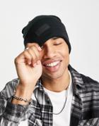 Abercrombie & Fitch Turn Up Script Logo Label Beanie In Black