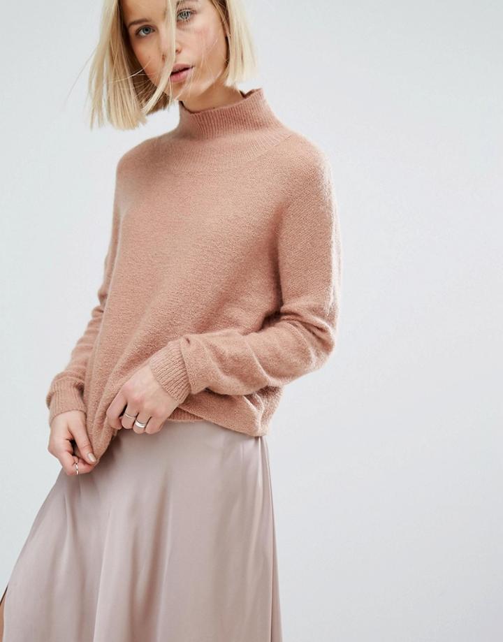 Moss Copenhagen High Neck Mohair Sweater - Pink