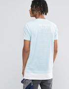 Asos Super Longline T-shirt With Spine Print And Contrast Hem In Skater Blue - Starlight Blue