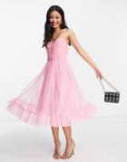 Collective The Label Exclusive Tie Shoulder Ruched Body Midi Dress In Glitter Pink
