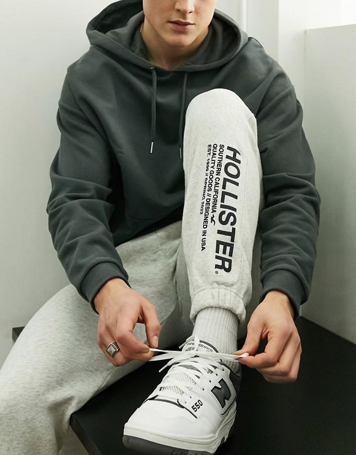 Hollister Leg Logo Cuffed Sweat Sweatpants In Gray Heather