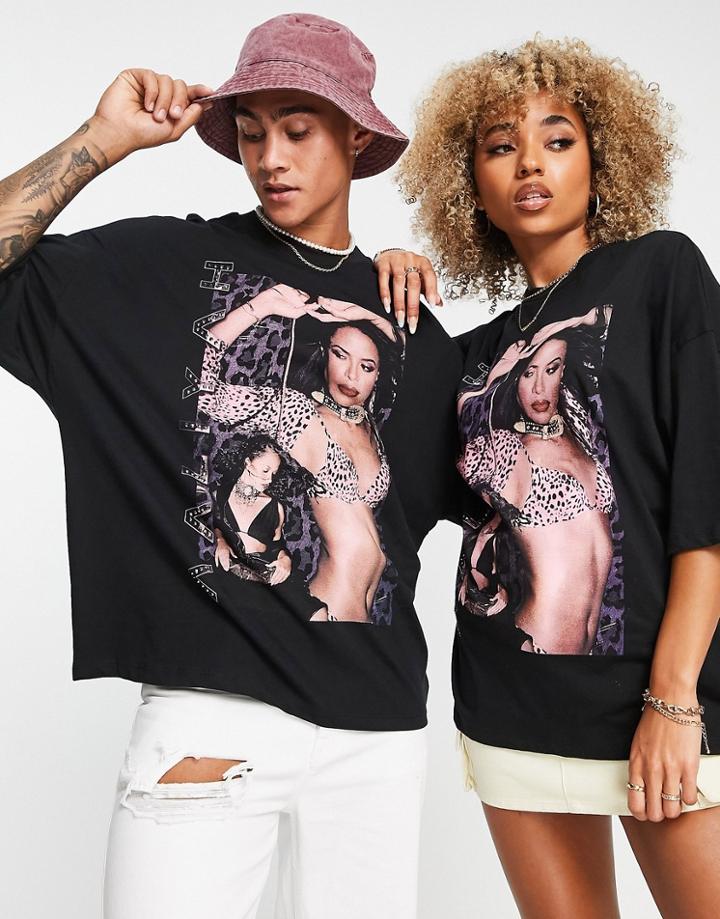 Asos Design Unisex Oversized T-shirt With Aaliyah Print In Black