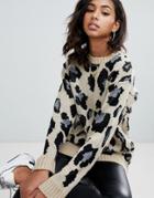 Prettylittlething Ribbed Sweater In Leopard Print - Multi