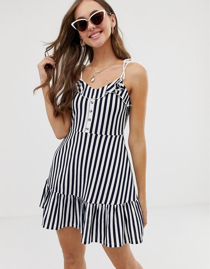 Asos Design Mini Sundress With Button Front And Pep Hem In Stripe-multi