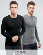 Asos 2 Pack Muscle Fit Sweater In Black/gray Twist Save - Multi