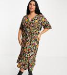 Yours Wrap Front Midi Dress In Floral Print-multi