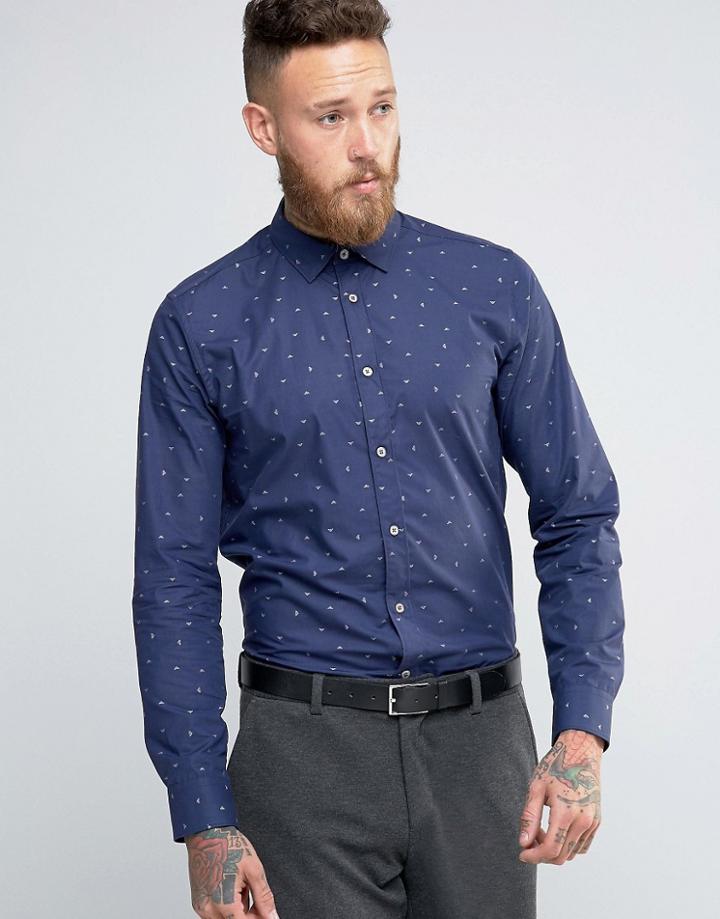 Ted Baker Shirt With All Over Print In Regular Fit - Navy
