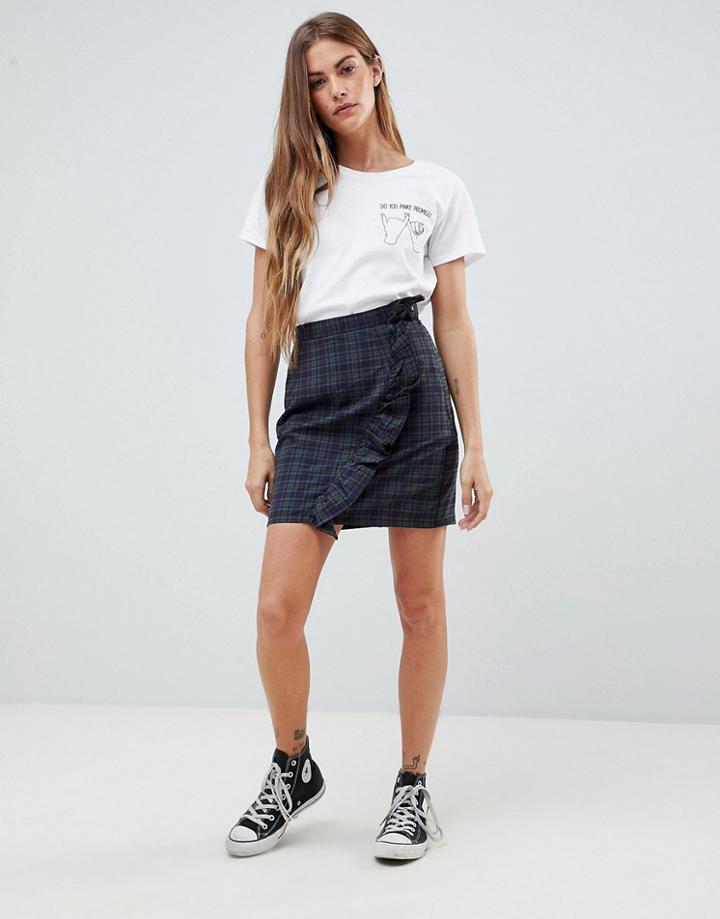 Daisy Street Ruffle Wrap Skirt In Check - Multi