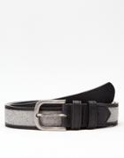 Asos Belt In Black Faux Leather With Charcoal Felt