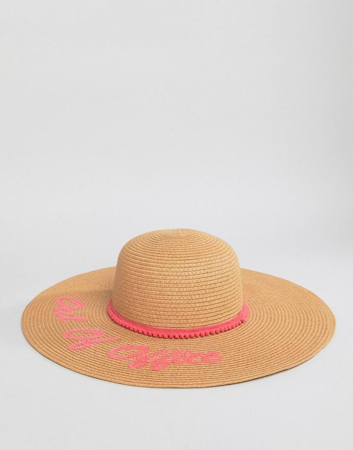 Boardmans Floppy Beach Hat With Out Of Office Slogan - Stone