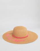 Boardmans Floppy Beach Hat With Out Of Office Slogan - Stone
