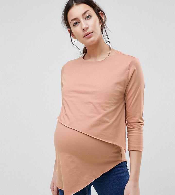 Asos Design Maternity Nursing Asymmetric Top With Double Layer - Pink