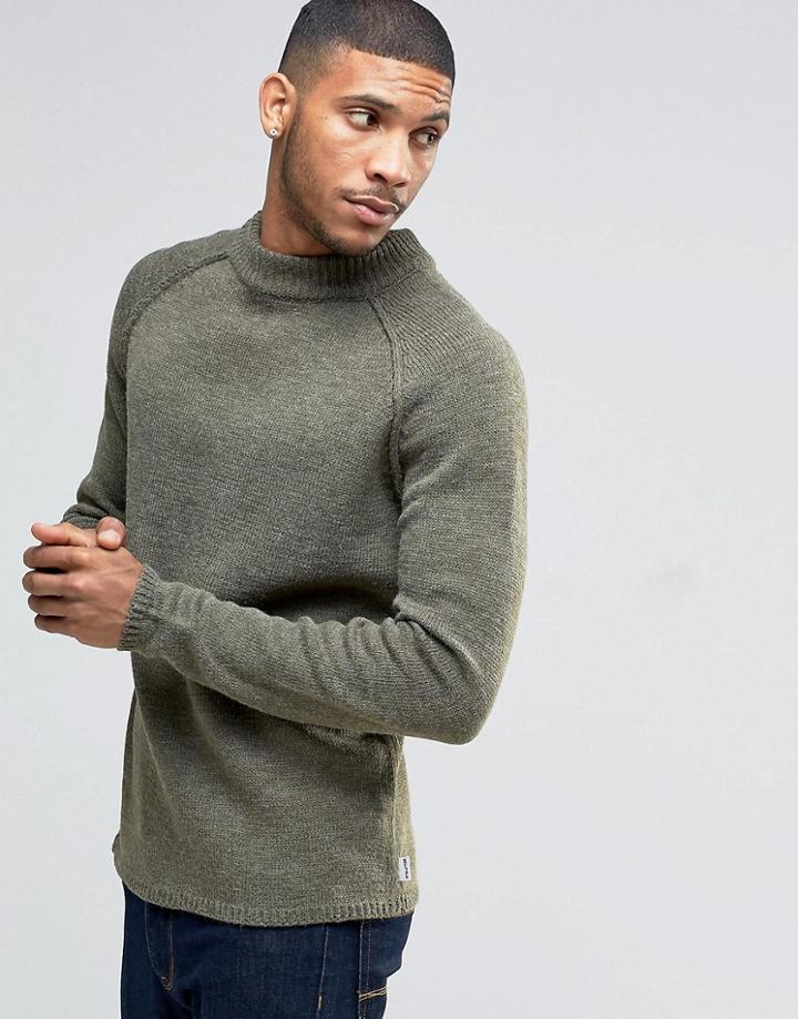 Bellfield Reverse Seam Turtle Neck Knitted Jumper - Green