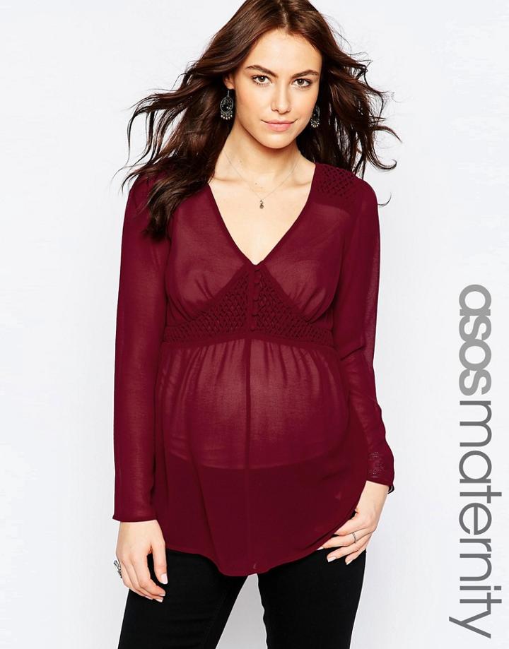 Asos Maternity Premium Blouse With Ruching Detail - Red