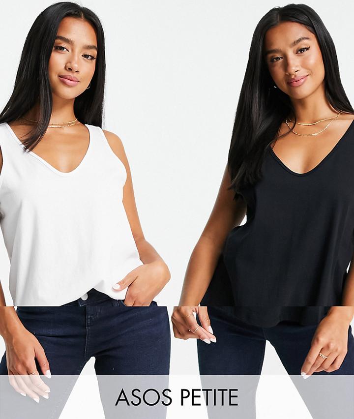 Asos Design Petite Ultimate Organic Cotton Blend Scoop Neck Tank Top In 2 Pack Save-multi