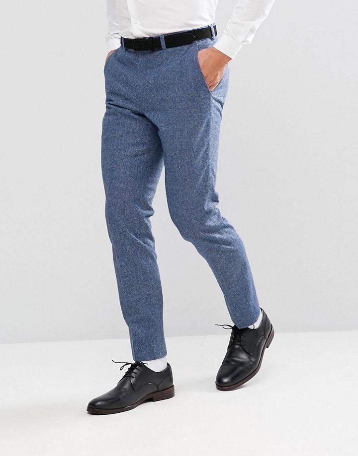Moss London Skinny Suit Pants In Fleck - Blue