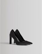 Bershka Pointed Sporty Heeled Pumps In Black Satin