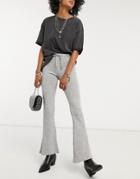 Topshop Ribbed Flare Trousers In Grey Marl