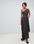 Keepsake Limits One Shoulder Gown In Polkadot - Black