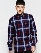 Fred Perry Shirt With Mod Check In Slim Fit - French Navy