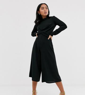 Boohoo Petite Culotte Jumpsuit With Twist Front In Black - Black