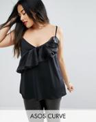 Asos Curve Cami Top In Mesh With Ruffle - Black