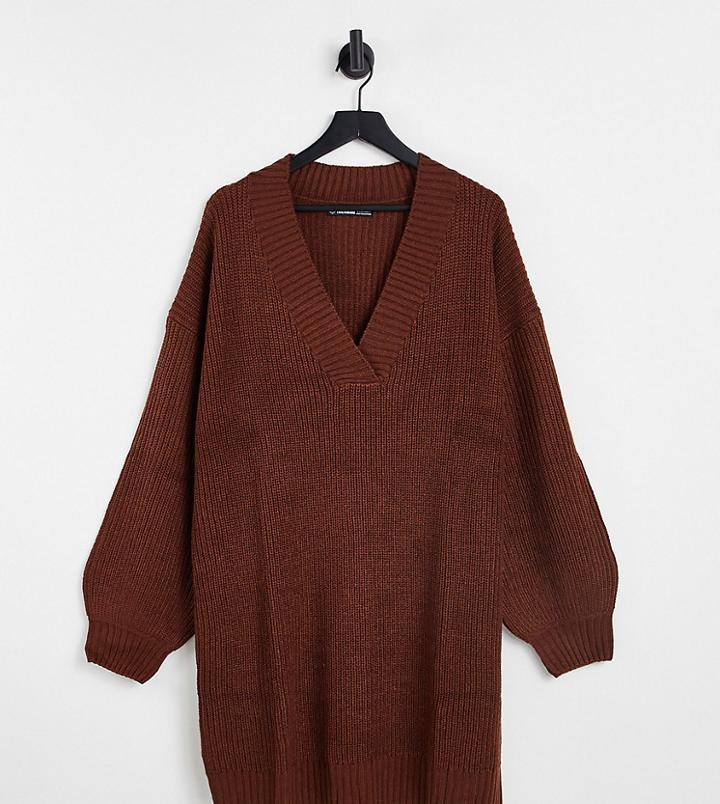 Threadbare Tall Adeline V Neck Sweater Dress In Chocolate Brown