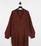 Threadbare Tall Adeline V Neck Sweater Dress In Chocolate Brown