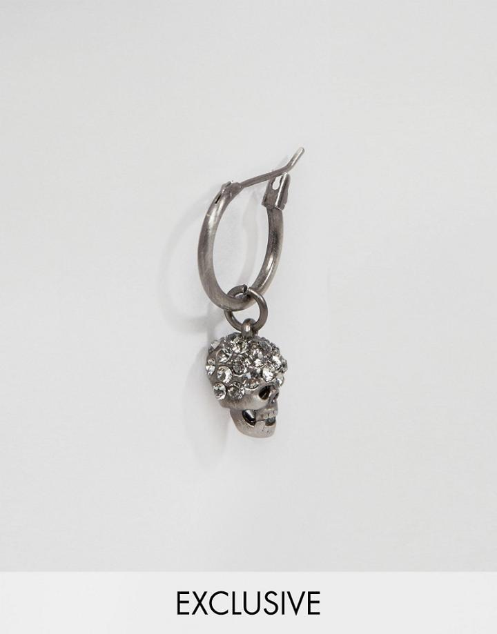 Simon Carter Black Diamon Swarovski Skull Hoop Earring Exclusive To Asos - Silver