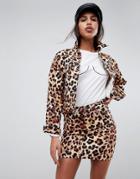 Asos Denim Jacket In Leopard Print - Multi