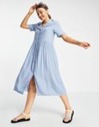 Monki Mattan Ecovero Midi Shirt Dress In Blue Dot Print-blues