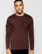 Asos Cotton Sweater With Chest And Arm Zip Pocket - Navy And Tan