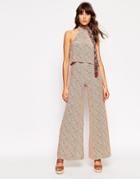 Asos X Jackie Wide Leg Pants In Scratchy Line Print - Multi