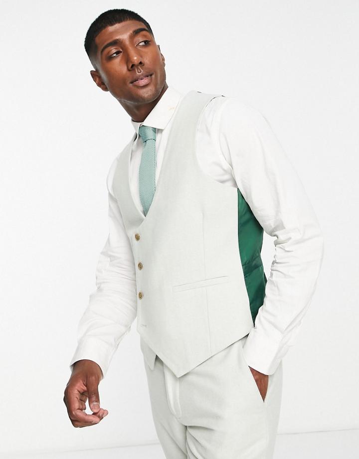 Harry Brown Wedding Slim Fit Tweed Suit Vest In Light Green