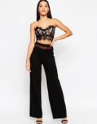 Asos High Waisted Wide Leg Pants With Mesh Insert - Black