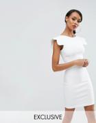 Vesper Pencil Dress With Scallop Sleeve - White
