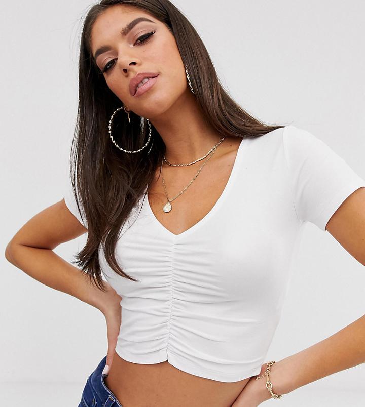 Asos Design Tall Ruched Front Short Sleeve Tee In White