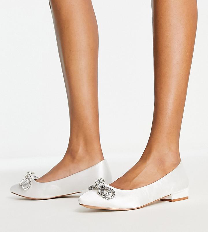 Be Mine Bridal Wide Fit Silas Flat Shoes In Ivory-white
