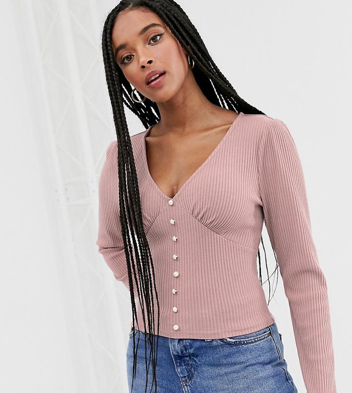 Wild Honey Fitted Top With Faux Pearl Buttons