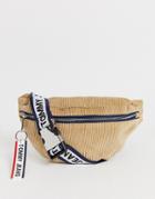 Tommy Jeans Cord Fanny Pack With Logo Taping In Beige