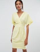 Closet Cross Over Kimono Dress - Yellow