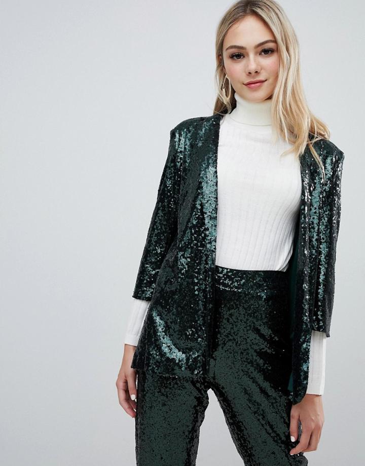 Outrageous Fortune Sequin Tuxedo Blazer Two-piece In Emerald Green - Green