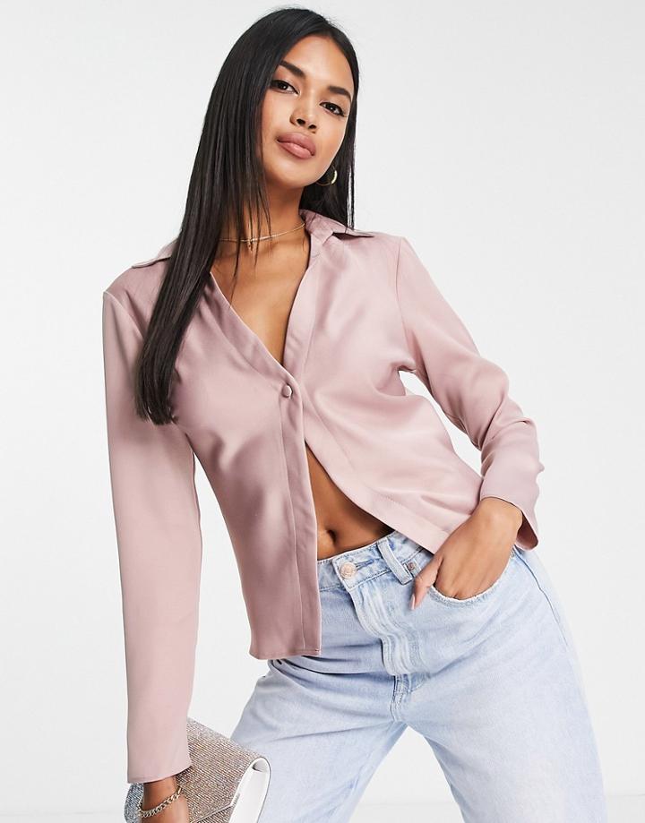 Asos Design Slim Fit Satin Shirt In Rose-pink
