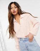 Asos Design Collared Sweater With Button Placket Detail In Long Sleeve In Pink