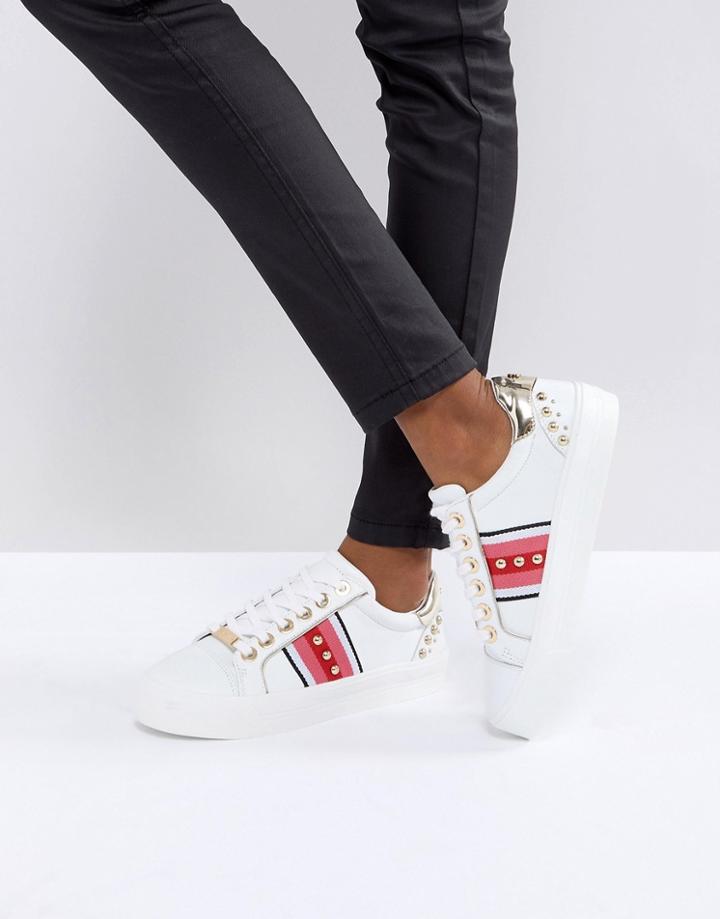 Carvela Lax Embellished Leather Sneakers - White